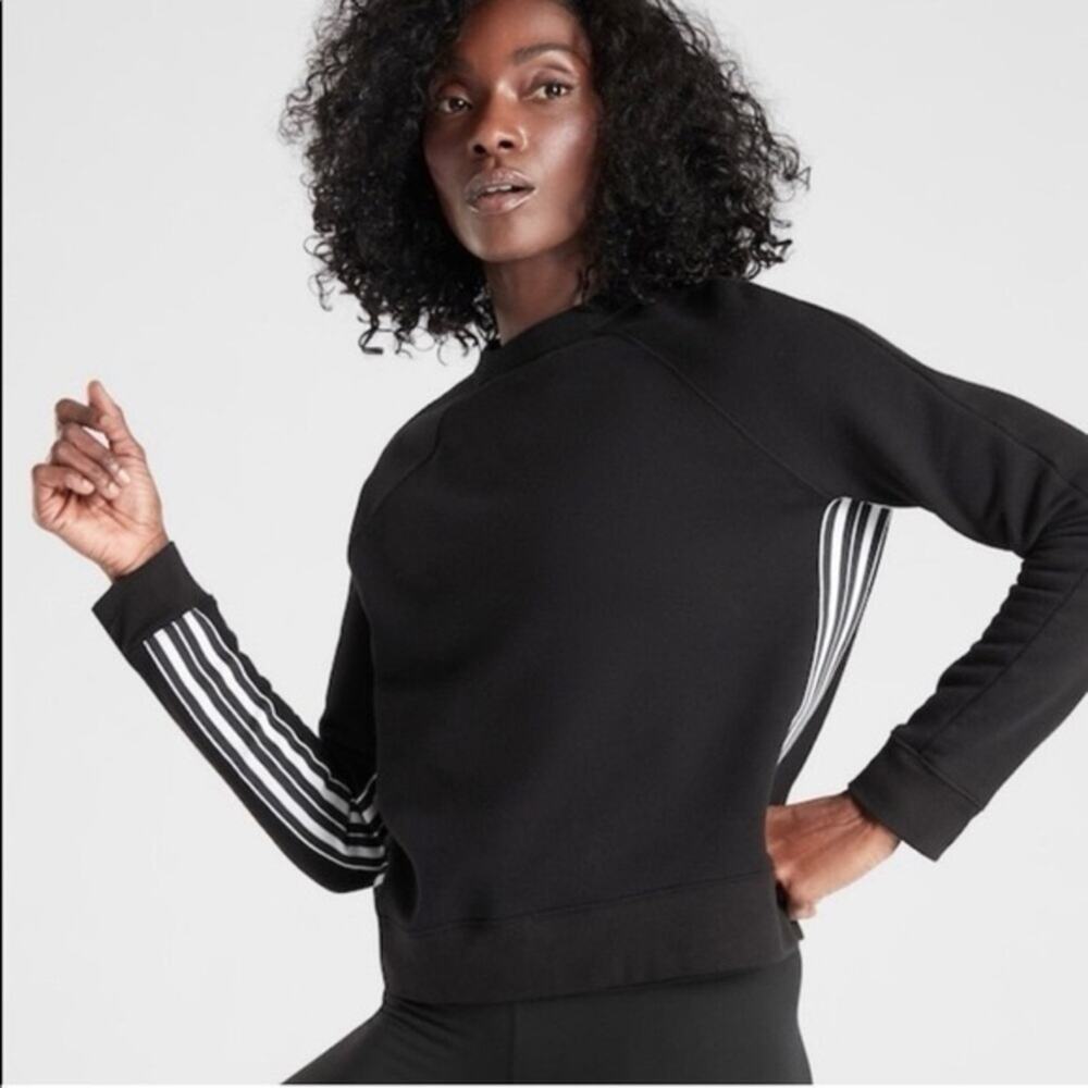 Athleta 24/7 Black Striped Side Crewneck Pullover Sweatshirt Size Small